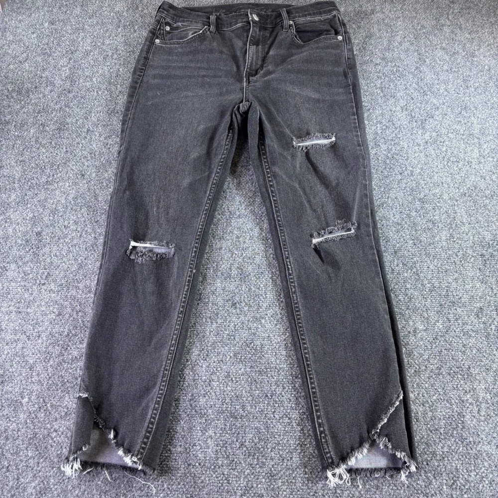 We The Free Jeans Womens 30 Black Distressed Frayed Tulip Hem Slim Straight